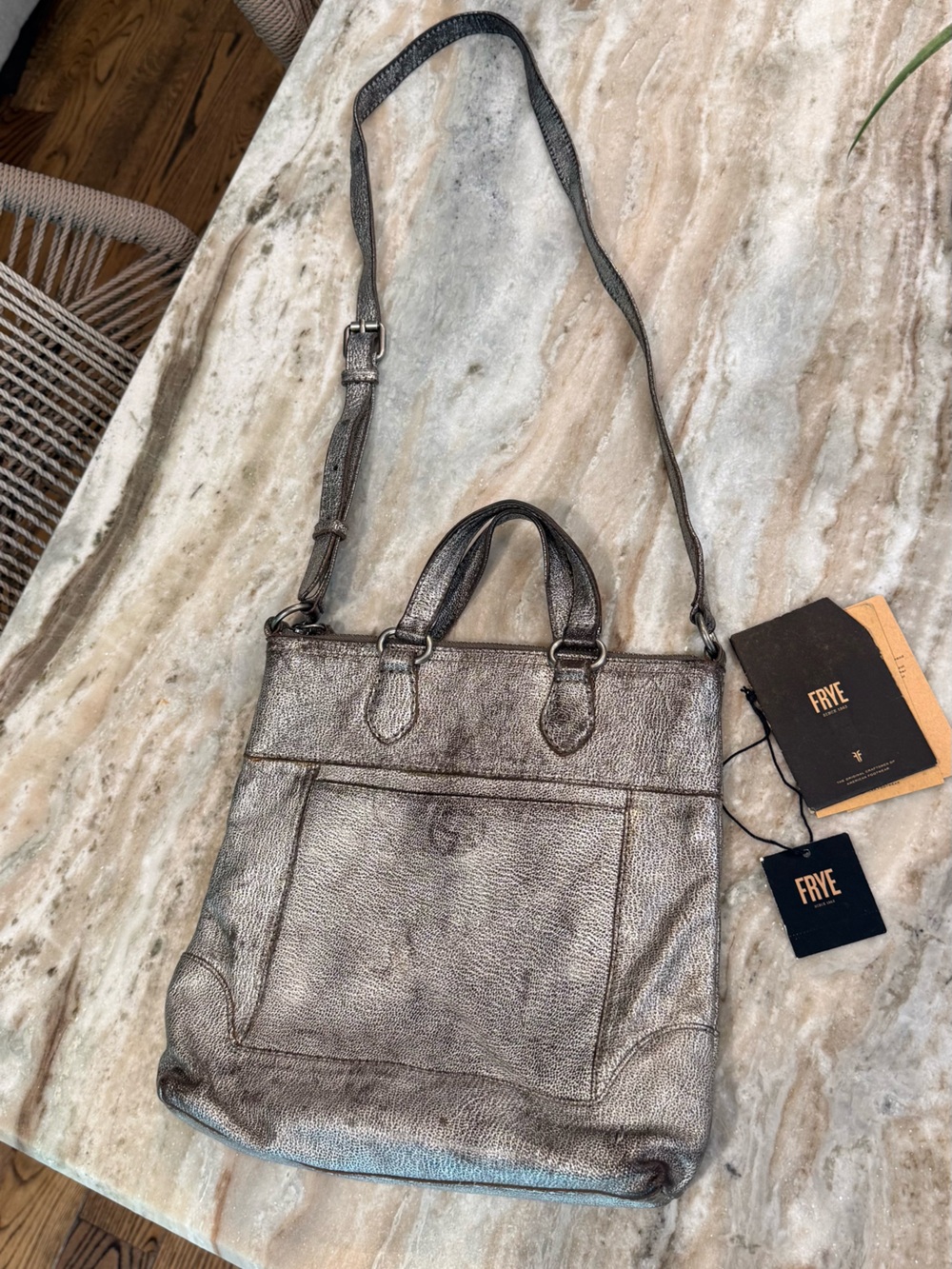 FRYE Melissa small metallic silver crossbody leather bag